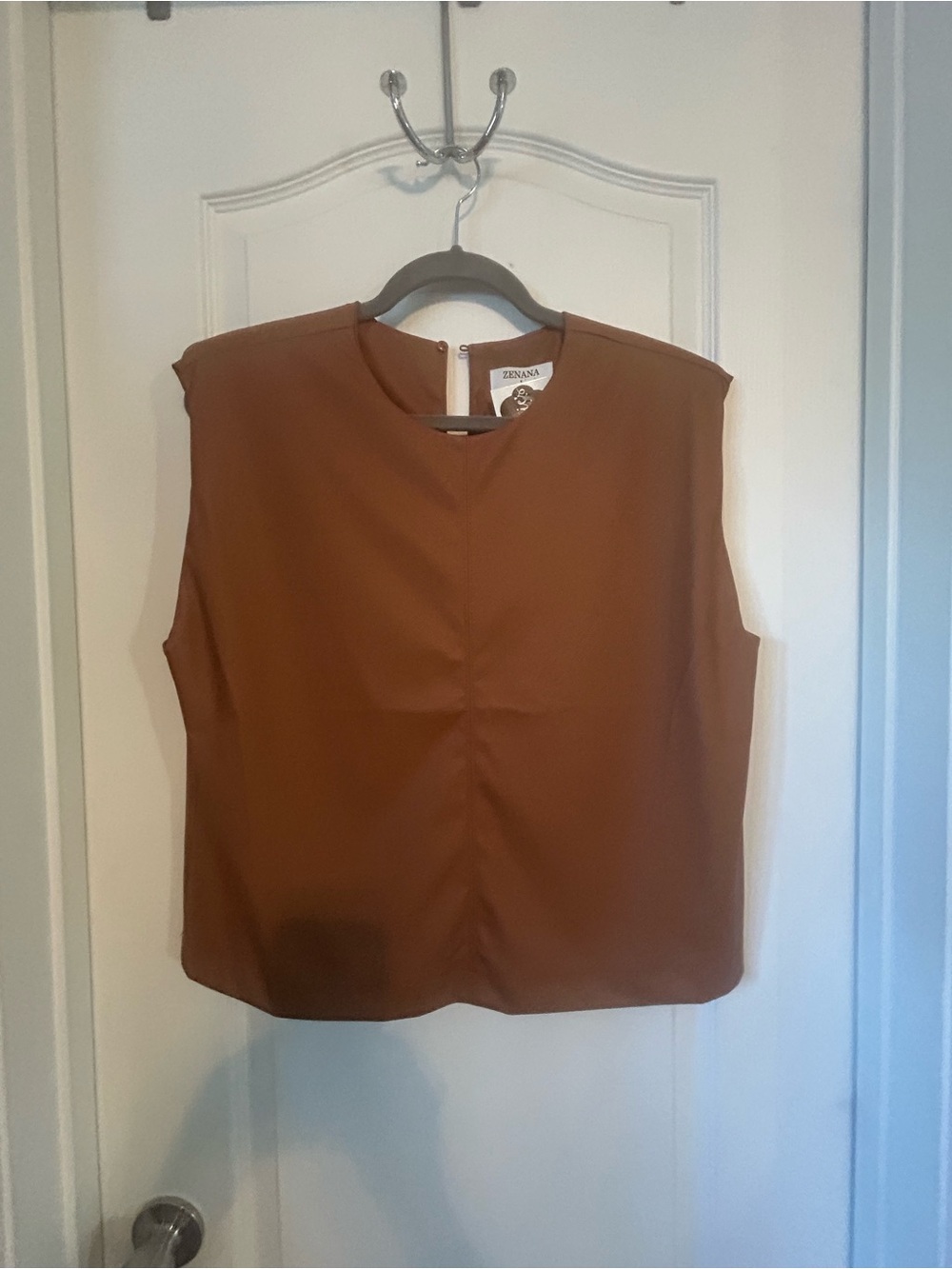 Faux Leather Camel Color Sleeveless Shell Top